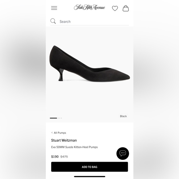 Preloved Stuart Weitzman Black Suede Leather Pointed Toe Kitten Heels Size 7B - Picture 10 of 11